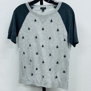 Talbots Petite Medium Short Sleeve Sweater Gray With Blue Accents Sequins